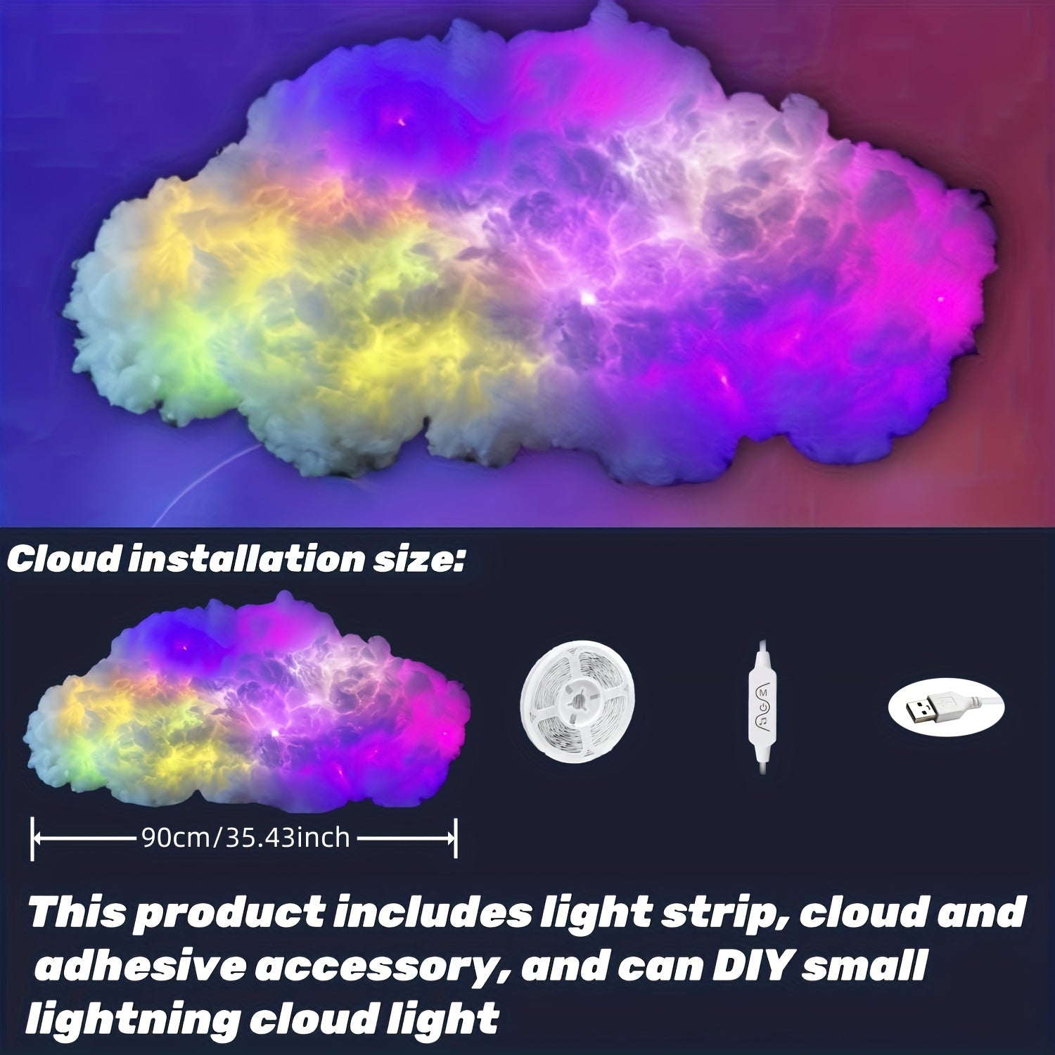 35" Smart Cloud Lamp – Rhythm-Responsive Thunder Night Light