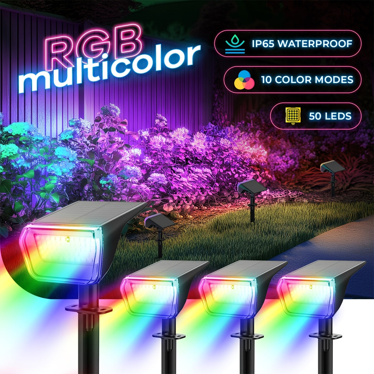 2/4 Pack Solar RGB Spot Lights – Color-Changing Outdoor Landscape Lights