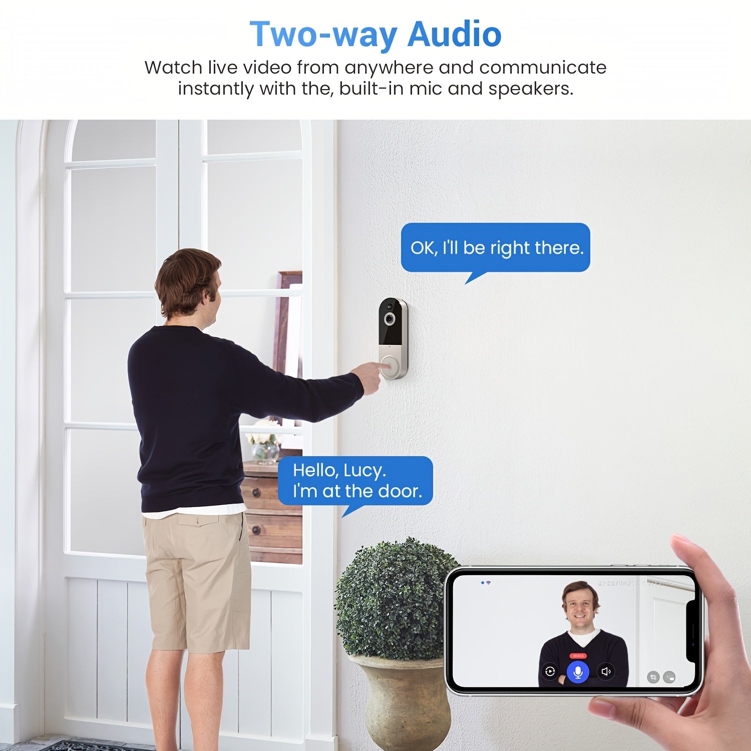1080P HD Smart Video Doorbell with AI Detection & Night Vision