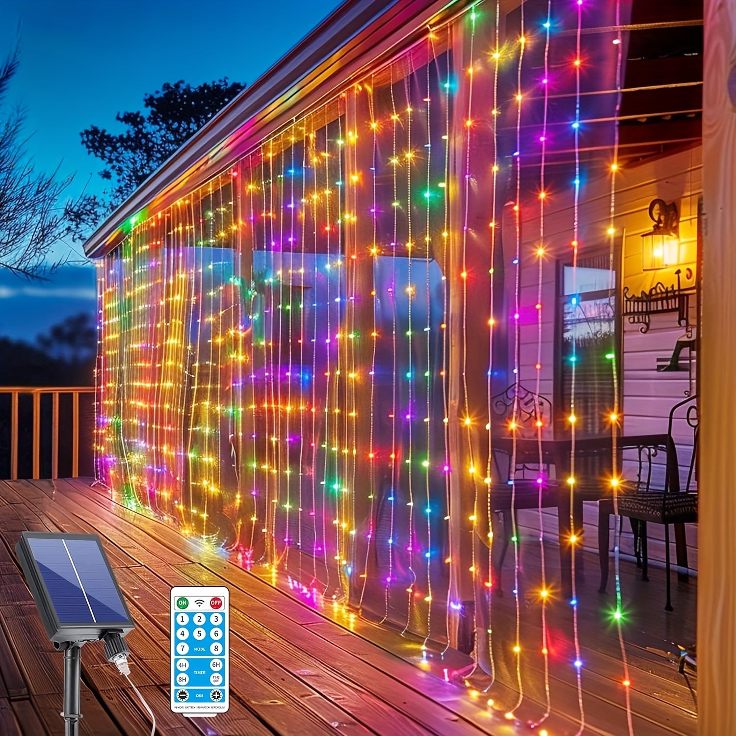 300 LED Solar Curtain Lights – Waterfall Fairy Lights with Remote & USB Rechargeable
