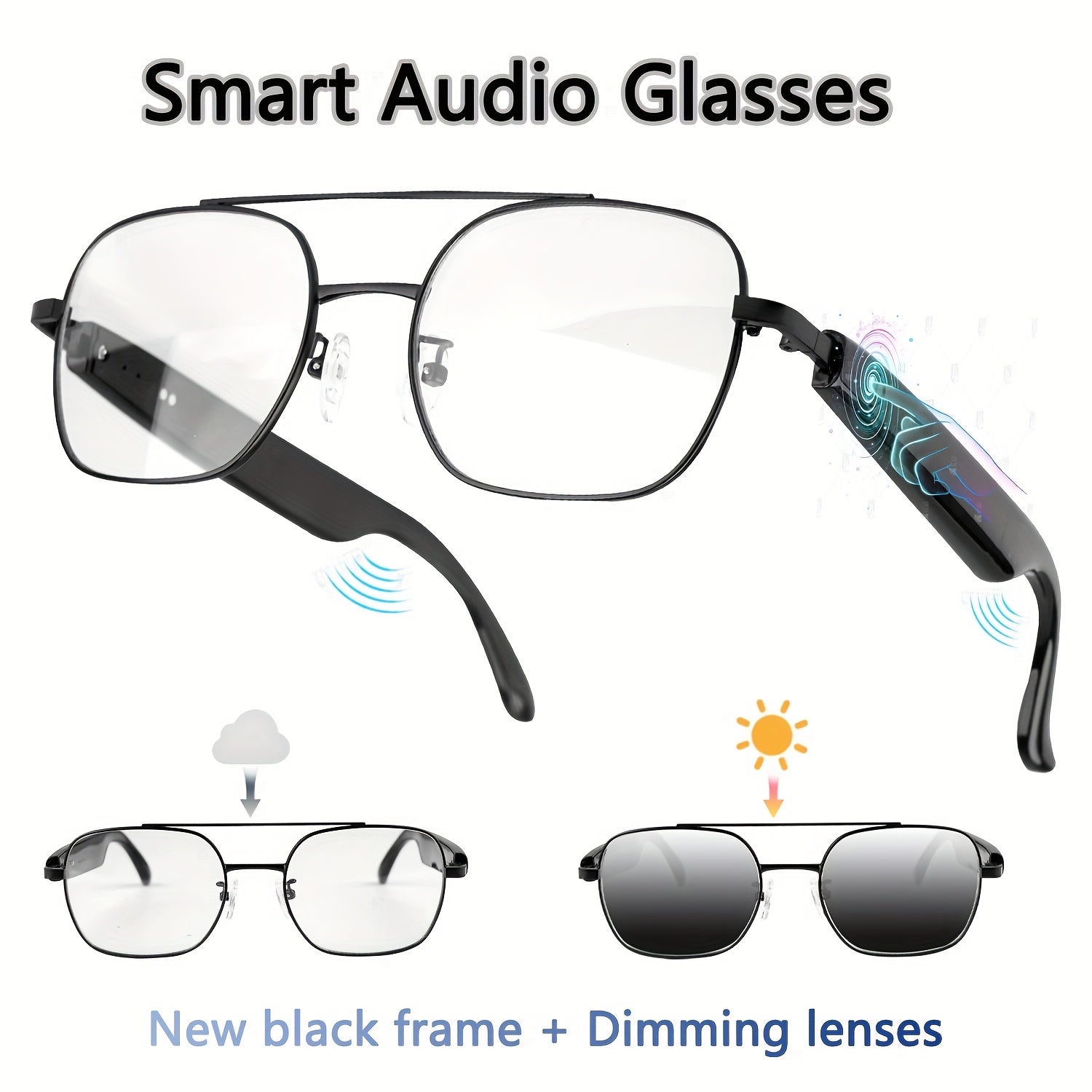 Smart Audio Glasses with Auto Dimming & Built-in Speakers