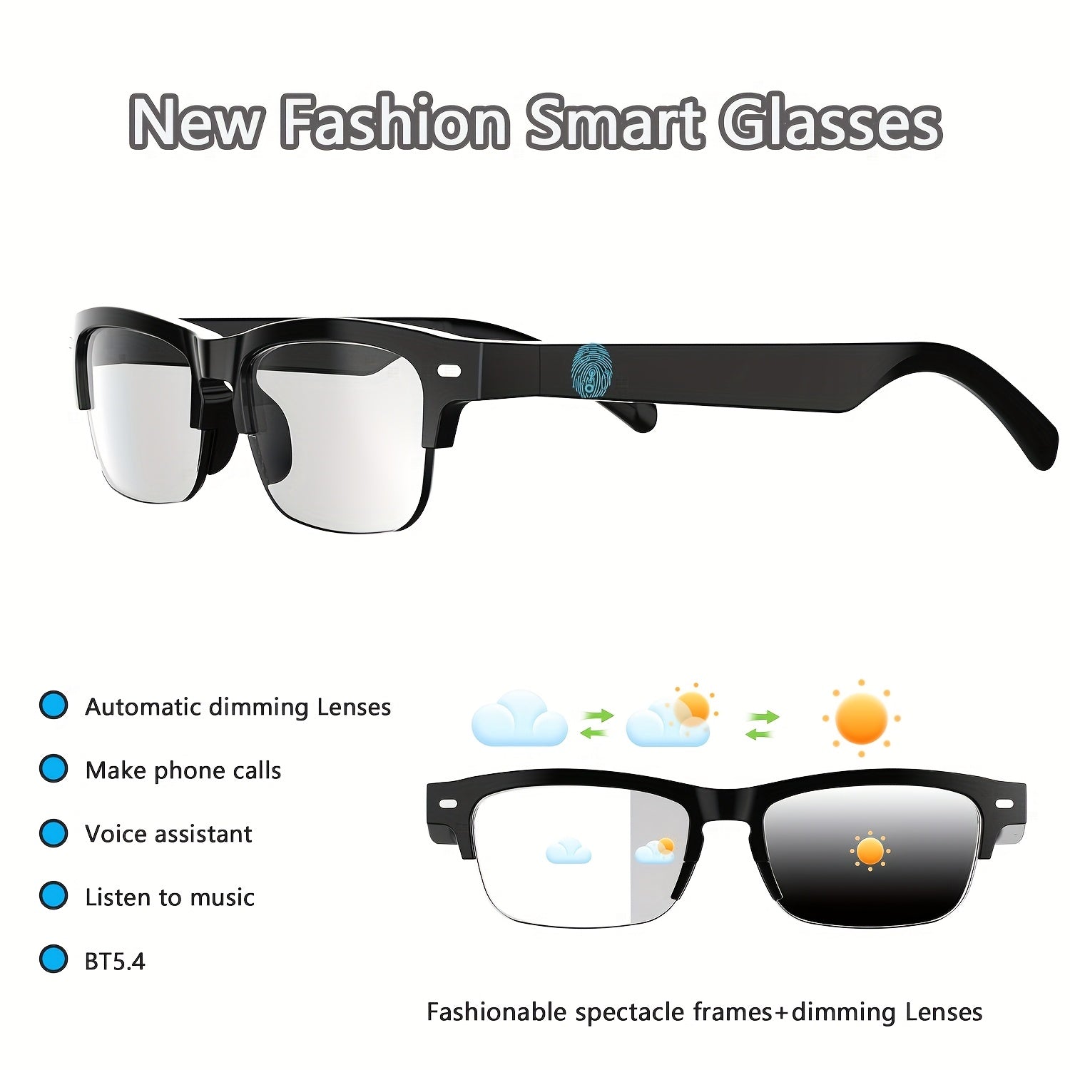 Smart Audio Glasses with Auto Dimming & Built-in Speakers