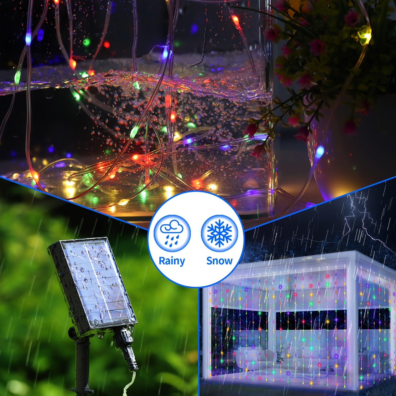 300 LED Solar Curtain Lights – Waterfall Fairy Lights with Remote & USB Rechargeable