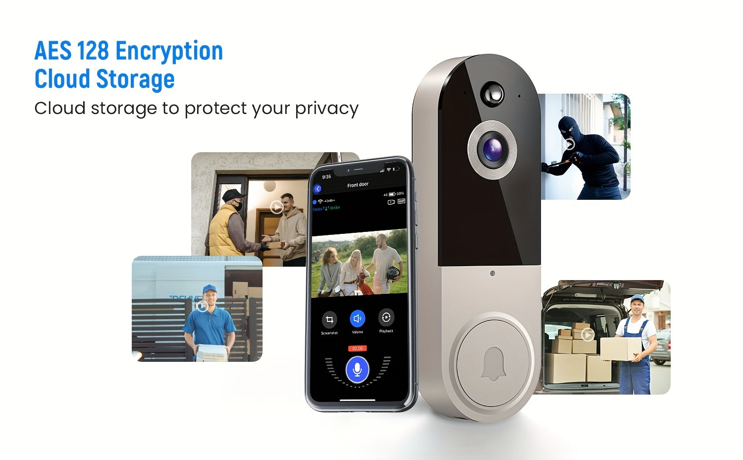 1080P HD Smart Video Doorbell with AI Detection & Night Vision
