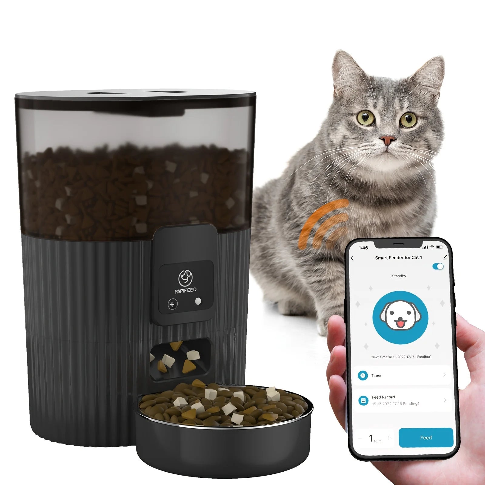 PAPIFEED Smart WiFi Automatic Pet Feeder for Cats & Dogs