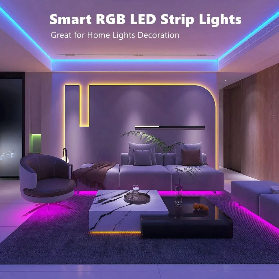 100ft Smart RGB LED Strip Lights with Remote & App