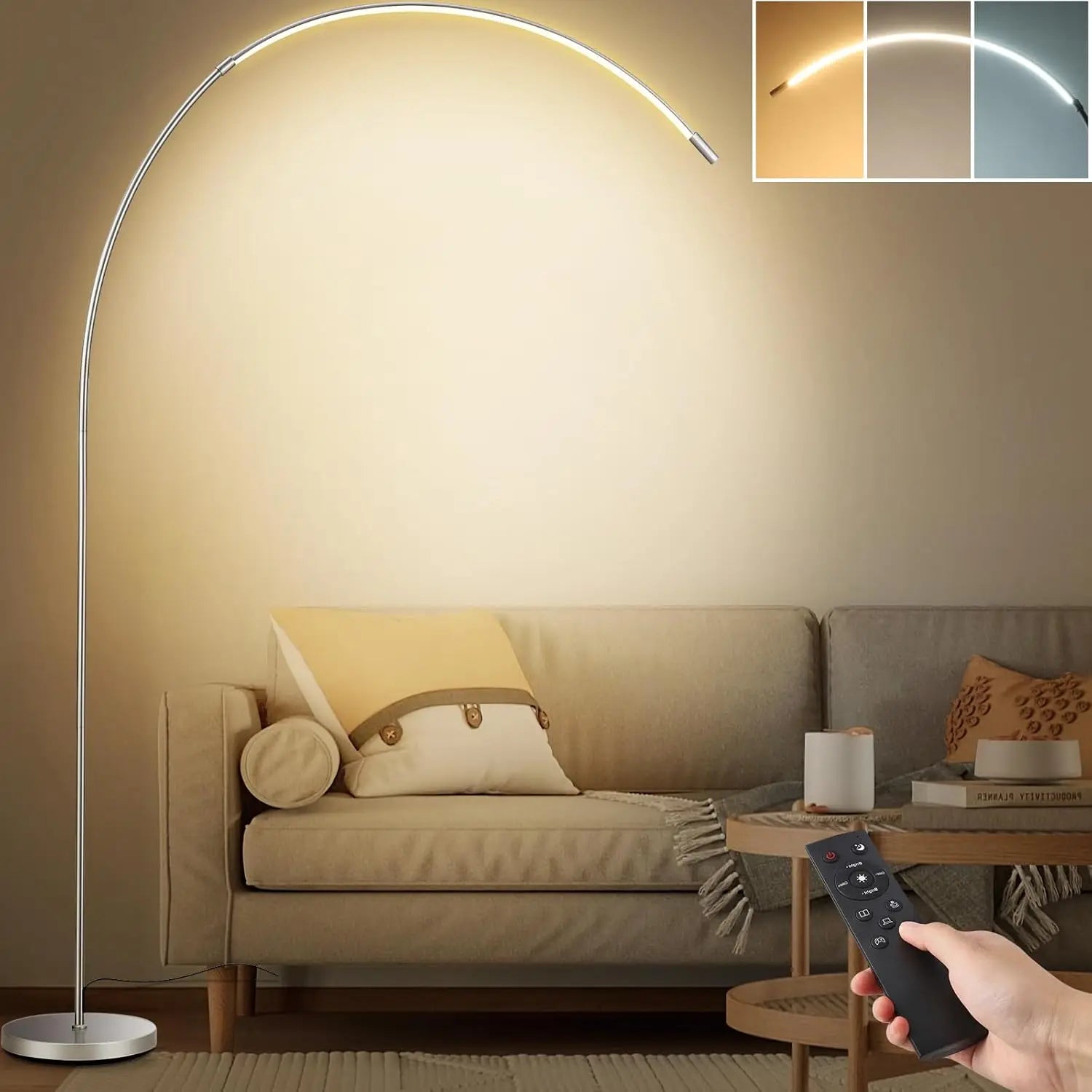 LED Arc Floor Lamp with Remote & 3 Color Modes