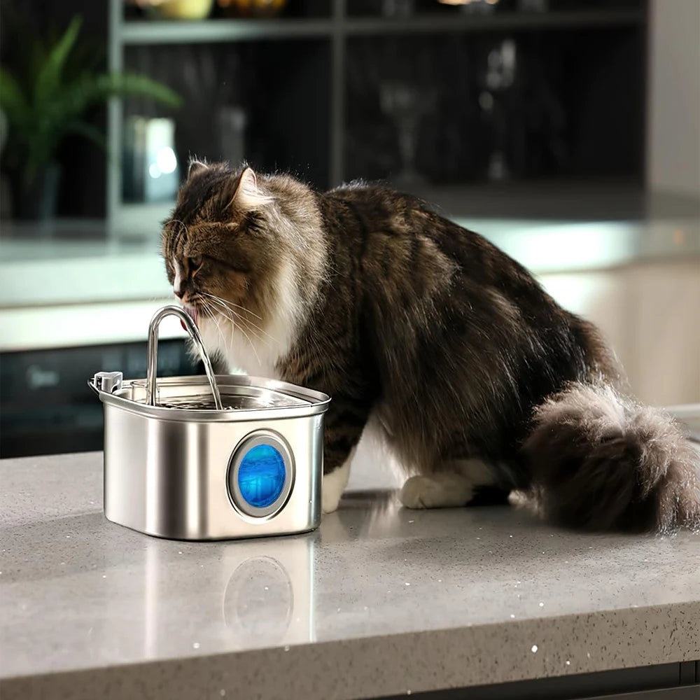 3.2L Stainless Steel Pet Water Fountain with Visual Window
