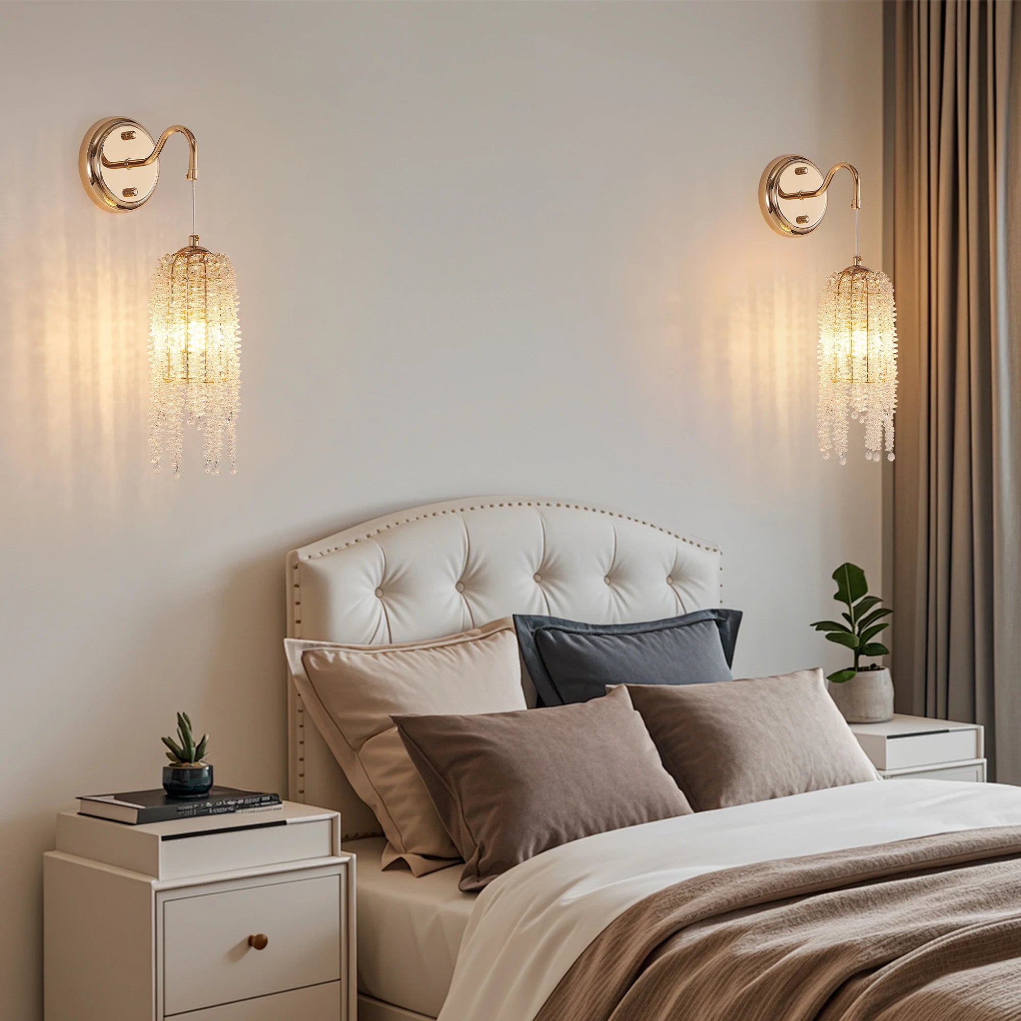 2-Pack Gold Crystal Bead Wall Sconces (E12 Base)