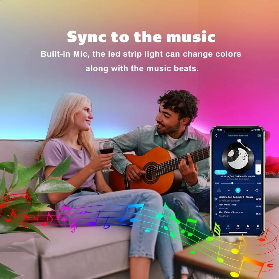 100ft Smart RGB LED Strip Lights with Remote & App