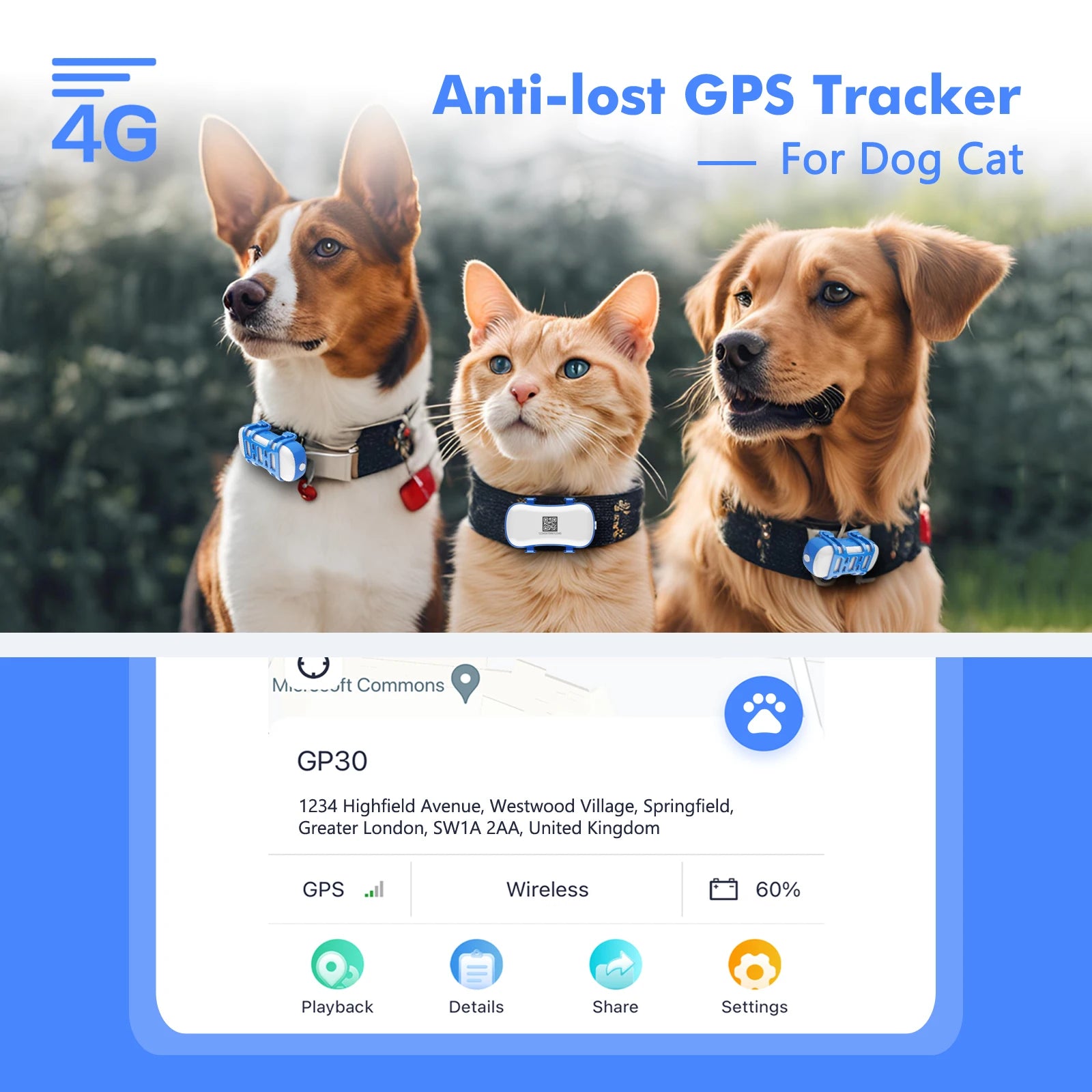 4G GPS Pet Tracker – Waterproof Smart Locator with App