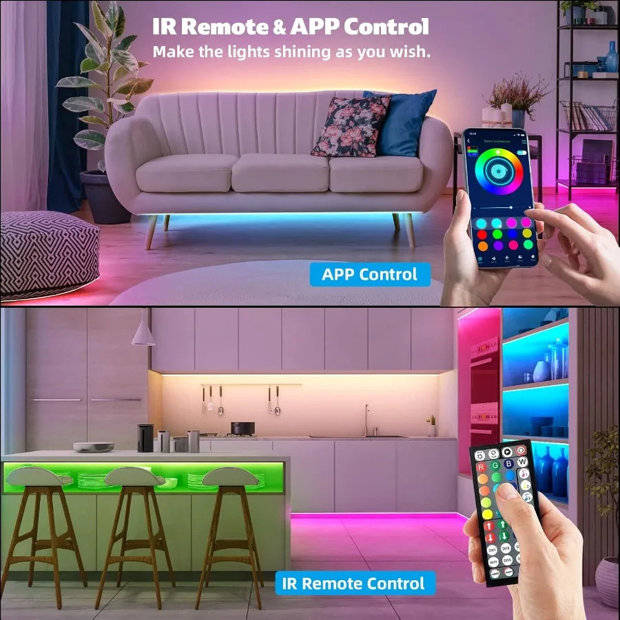 100ft Smart RGB LED Strip Lights with Remote & App