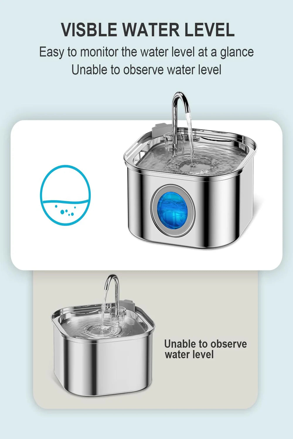 3.2L Stainless Steel Pet Water Fountain with Visual Window