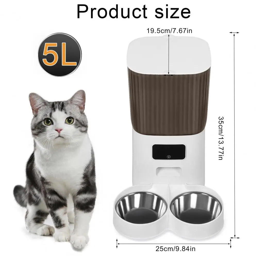 Smart WiFi Pet Feeder with Dual Bowls & 5L Storage