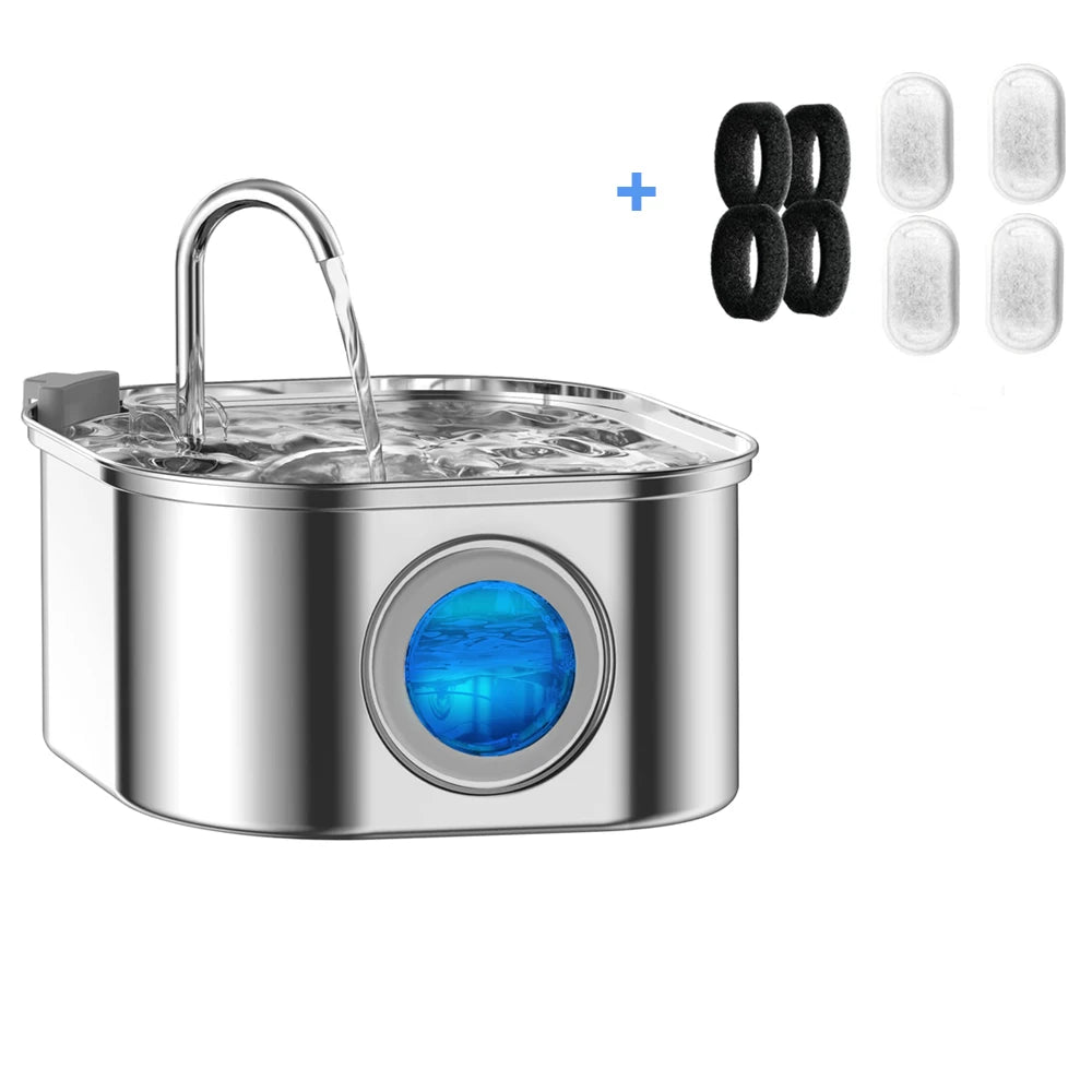 3.2L Stainless Steel Pet Water Fountain with Visual Window