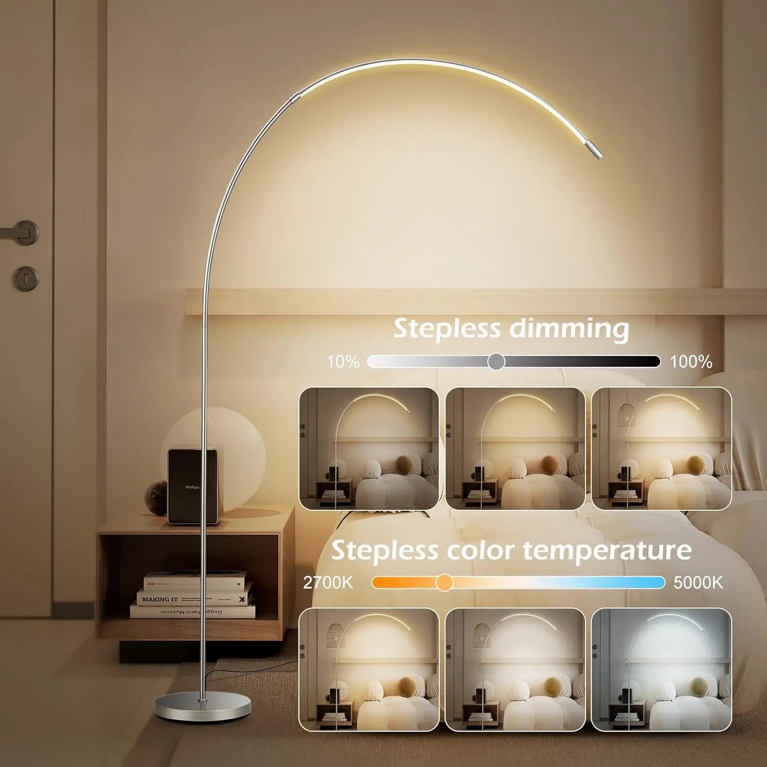 LED Arc Floor Lamp with Remote & 3 Color Modes