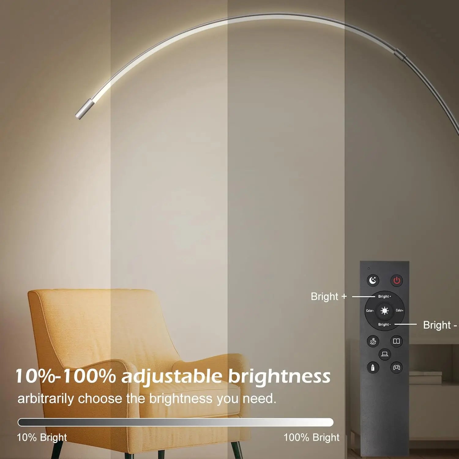 LED Arc Floor Lamp with Remote & 3 Color Modes