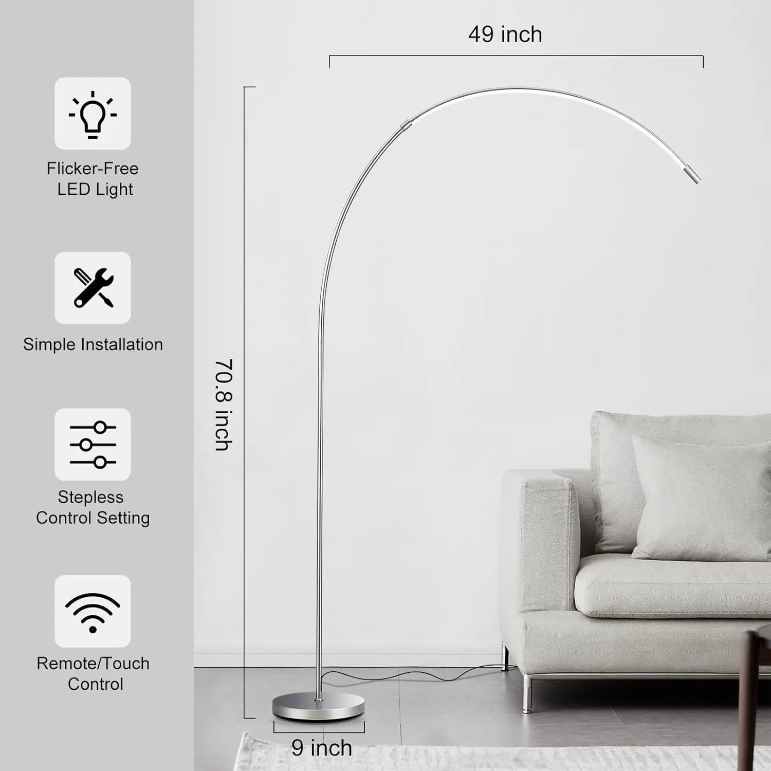 LED Arc Floor Lamp with Remote & 3 Color Modes