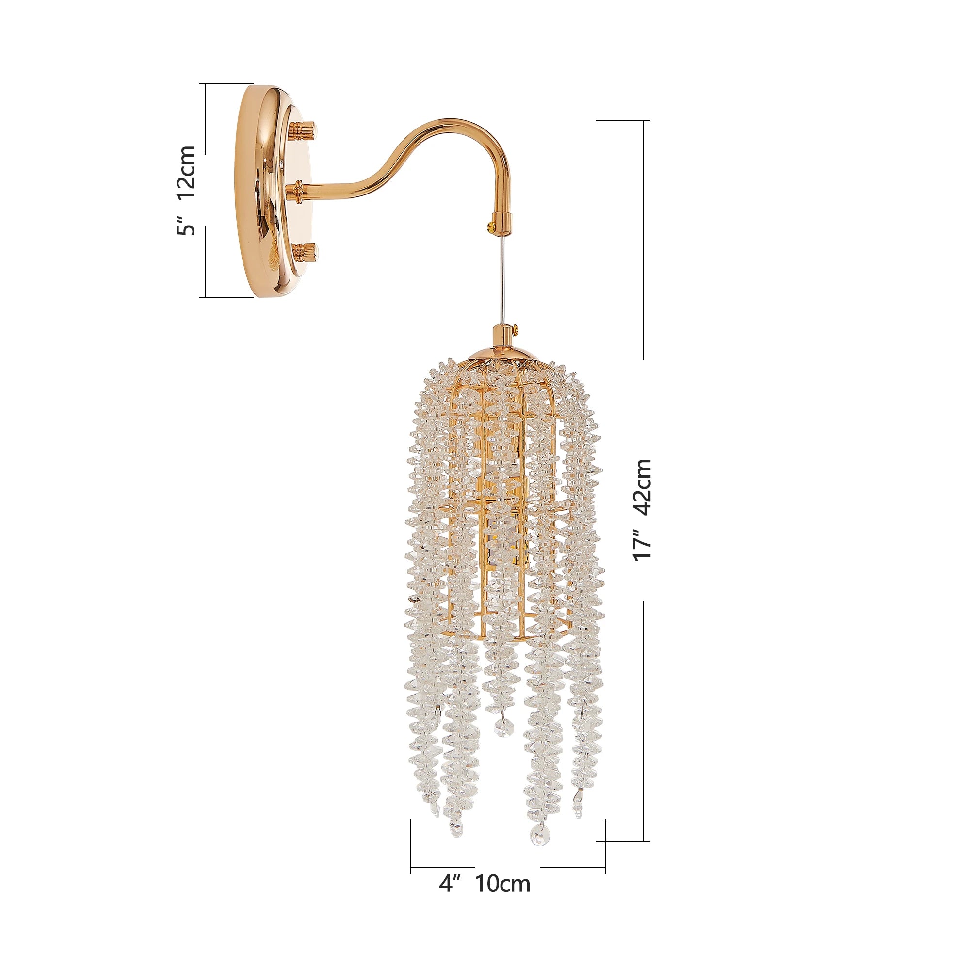 2-Pack Gold Crystal Bead Wall Sconces (E12 Base)