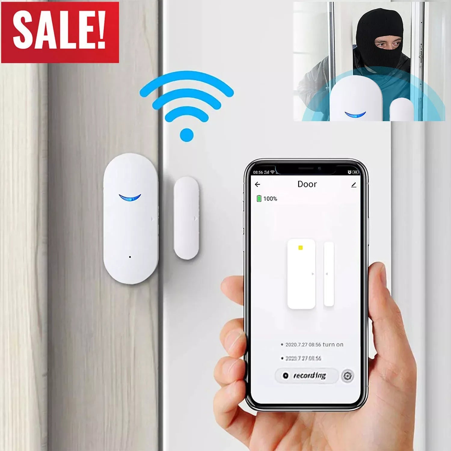Smart Wi-Fi Door & Window Alarm Sensor – Tuya, Alexa, Google Compatible