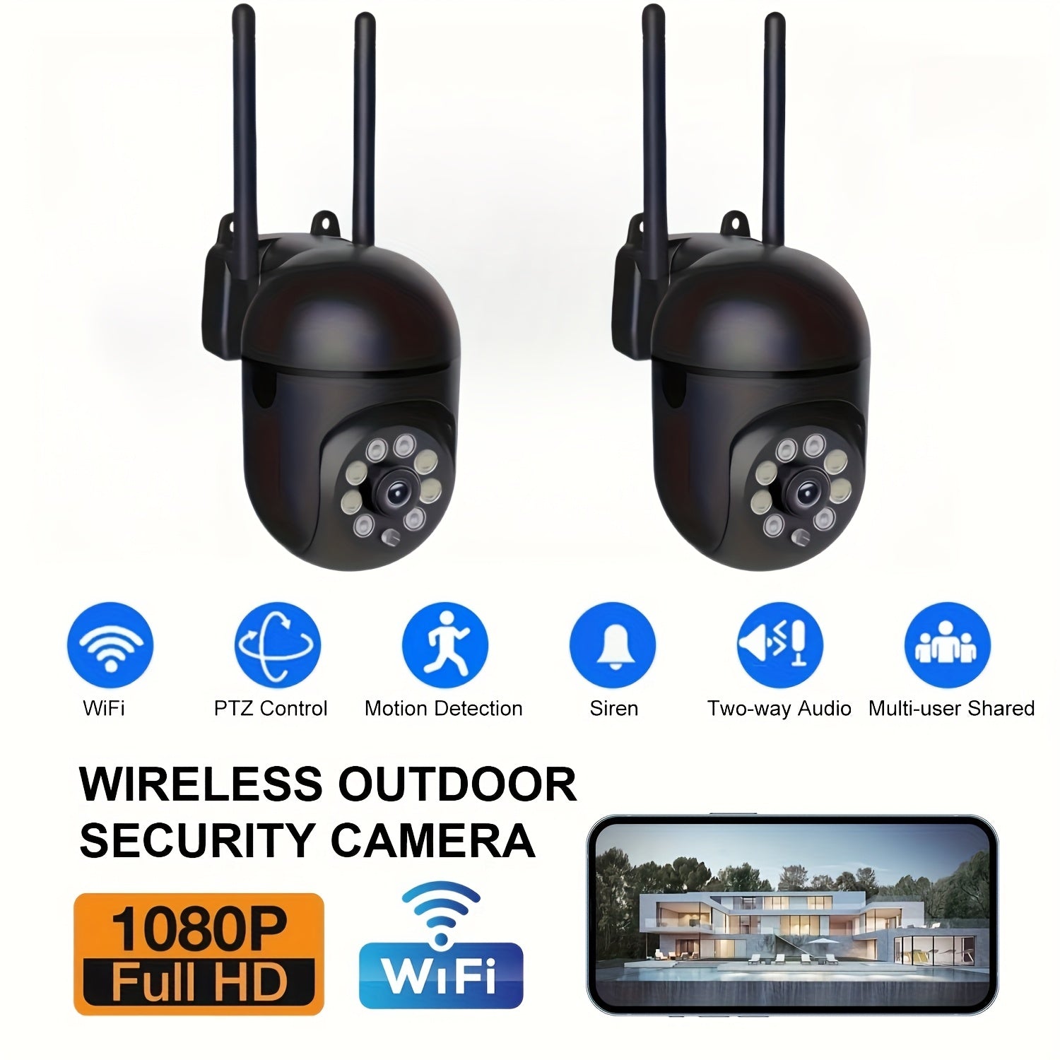 2PCS 1080P WiFi Security Cameras – Indoor/Outdoor with Night Vision