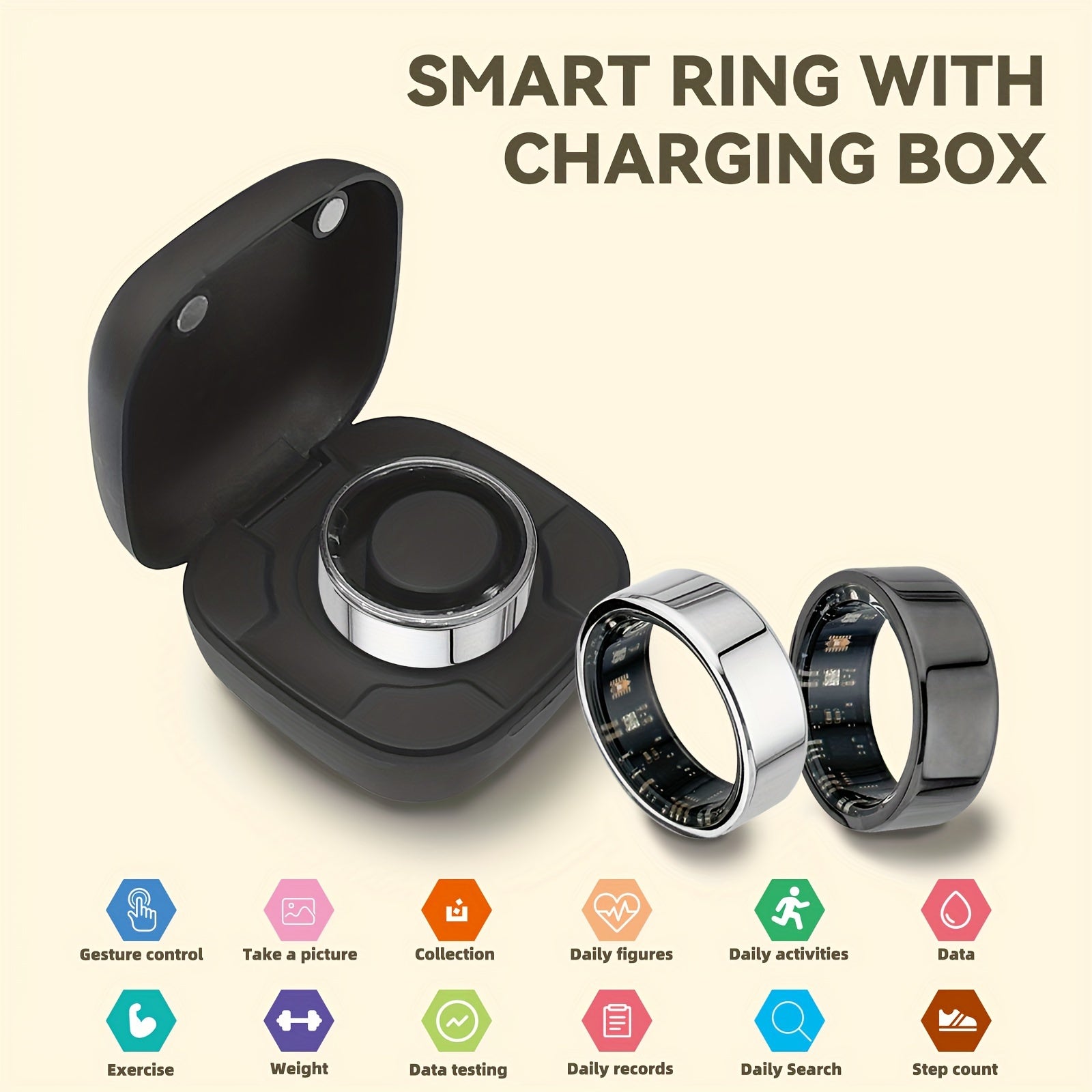 Smart Fitness Ring with Charging Case – iOS & Android Compatible