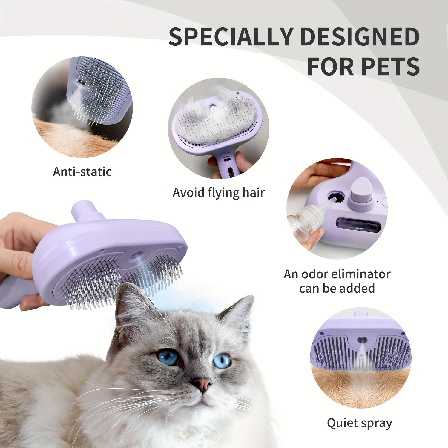 LIVEKEY Multifunctional Steam Pet Brush – USB Rechargeable Grooming Tool